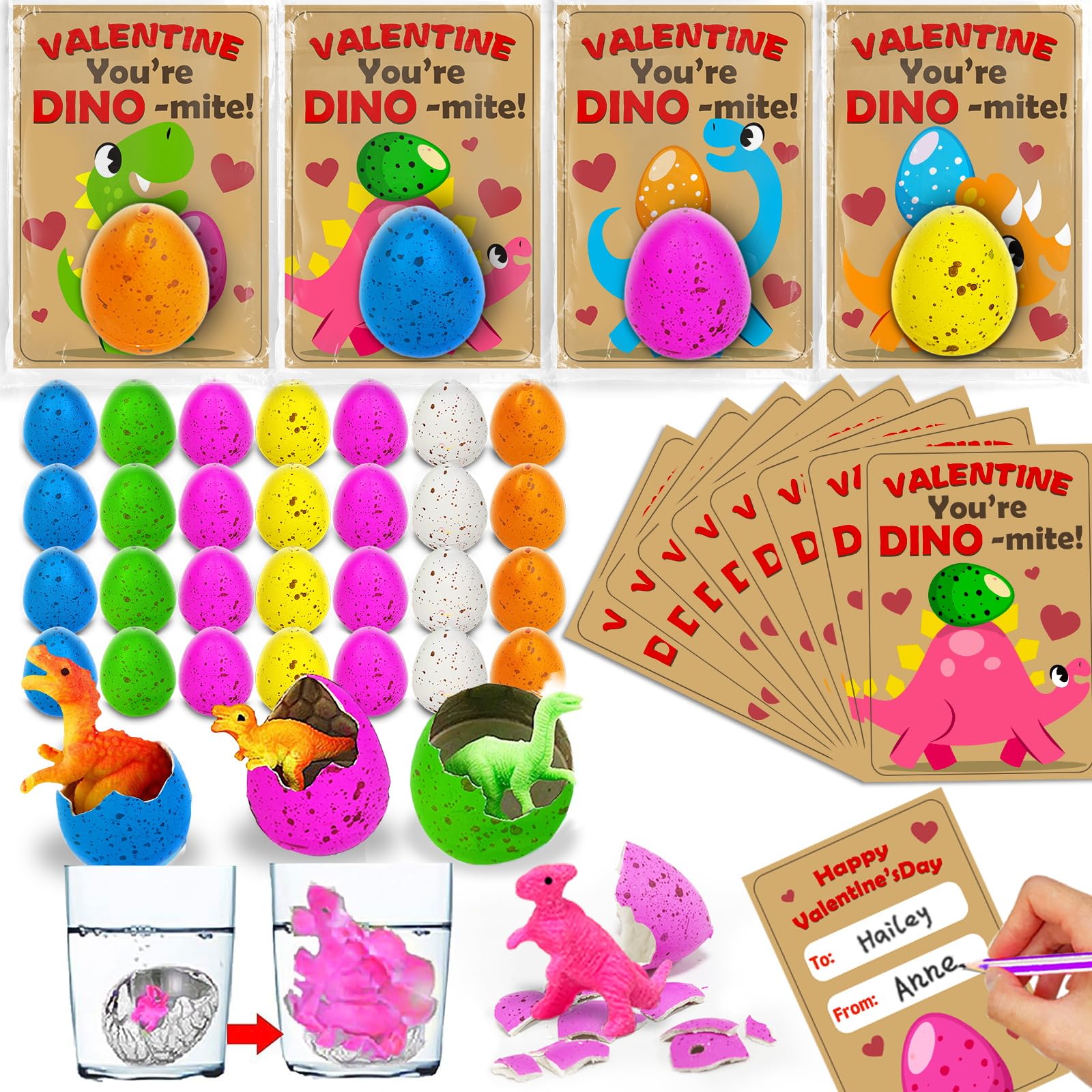 AMENON 30-Pack Dinosaur Egg Hatching Valentines Cards – Classroom Gifts & Party Favors for Kids