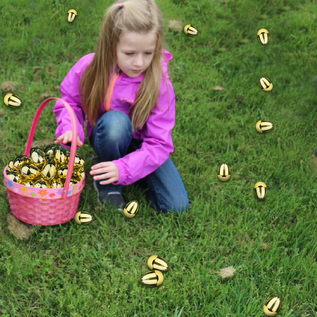 AMENON 50 Pack 3.1-Inch Large Gold Fillable Easter Eggs - Plastic Eggs for Treats, Hunts & Party Favors