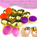 AMENON 50 Pack 3.1-Inch Large Gold Fillable Easter Eggs - Plastic Eggs for Treats, Hunts & Party Favors