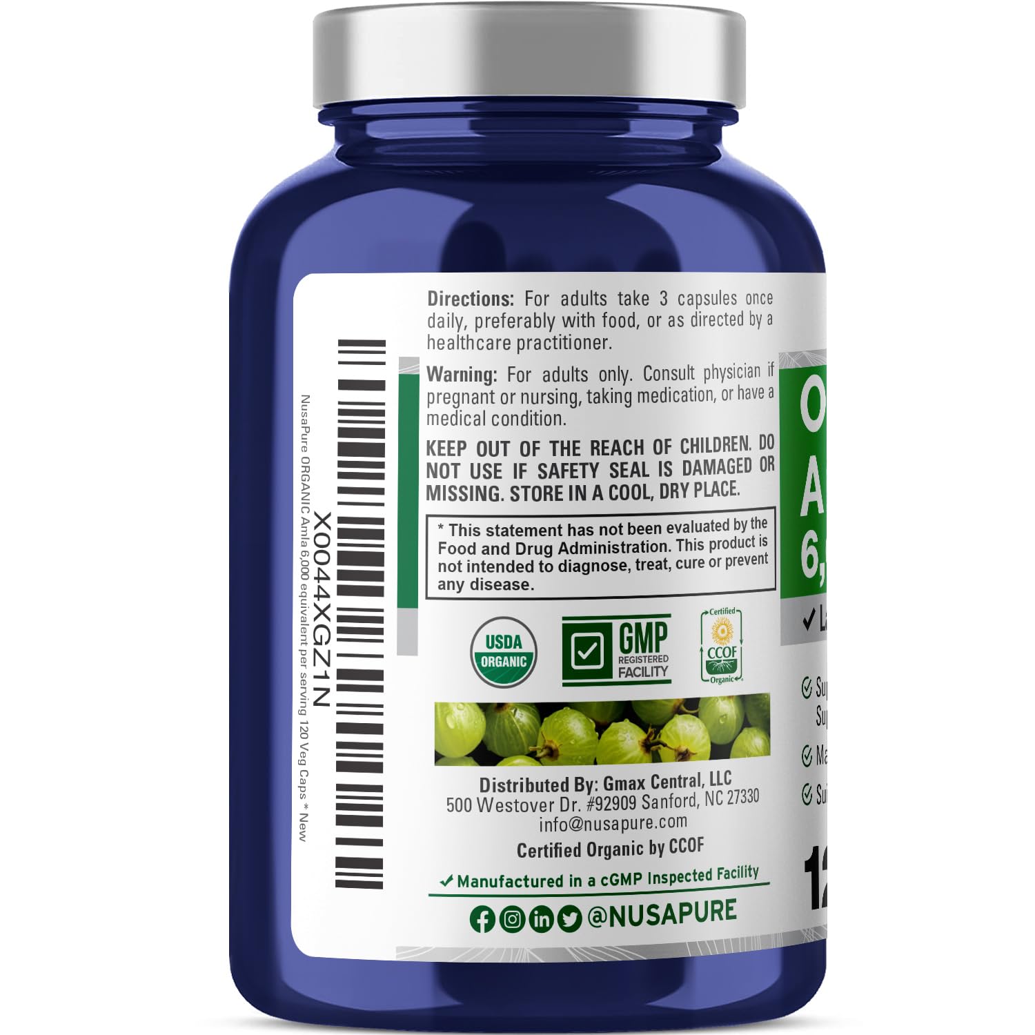 NusaPure Bio Amla Kapseln 10:1 Extrakt – 6000mg Amla pro Portion | 120 pflanzliche Kapseln | 2er-Pack | USDA, Vegan, Gentechnikfrei
