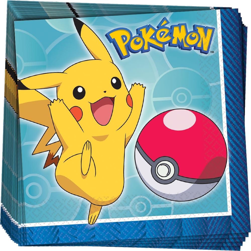 Amscan Multicolor Pokemon Beverage Napkins – 5x5 in, Pack of 16