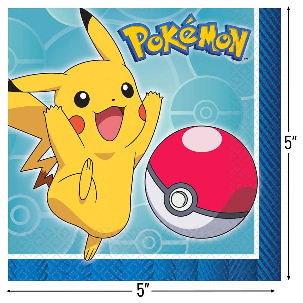 Amscan Multicolor Pokemon Beverage Napkins – 5x5 in, Pack of 16