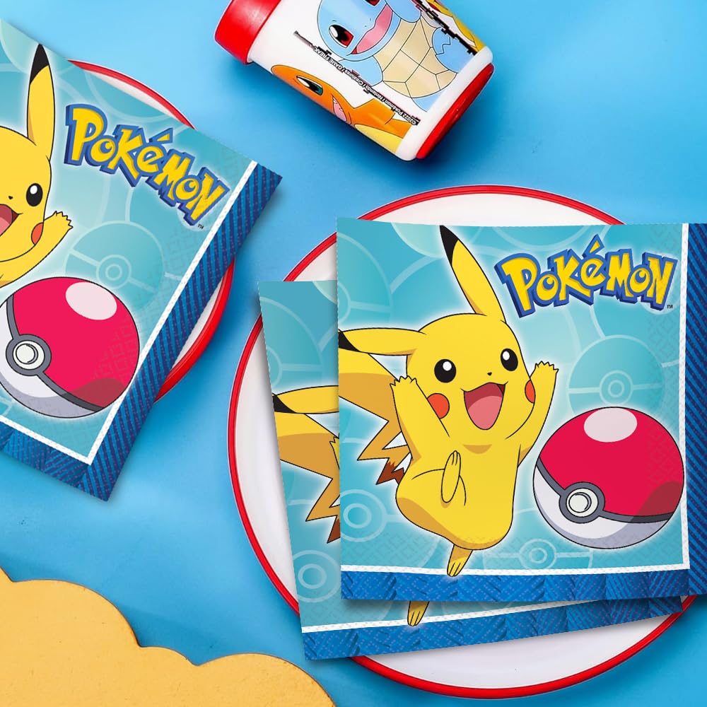 Amscan Multicolor Pokemon Beverage Napkins – 5x5 in, Pack of 16