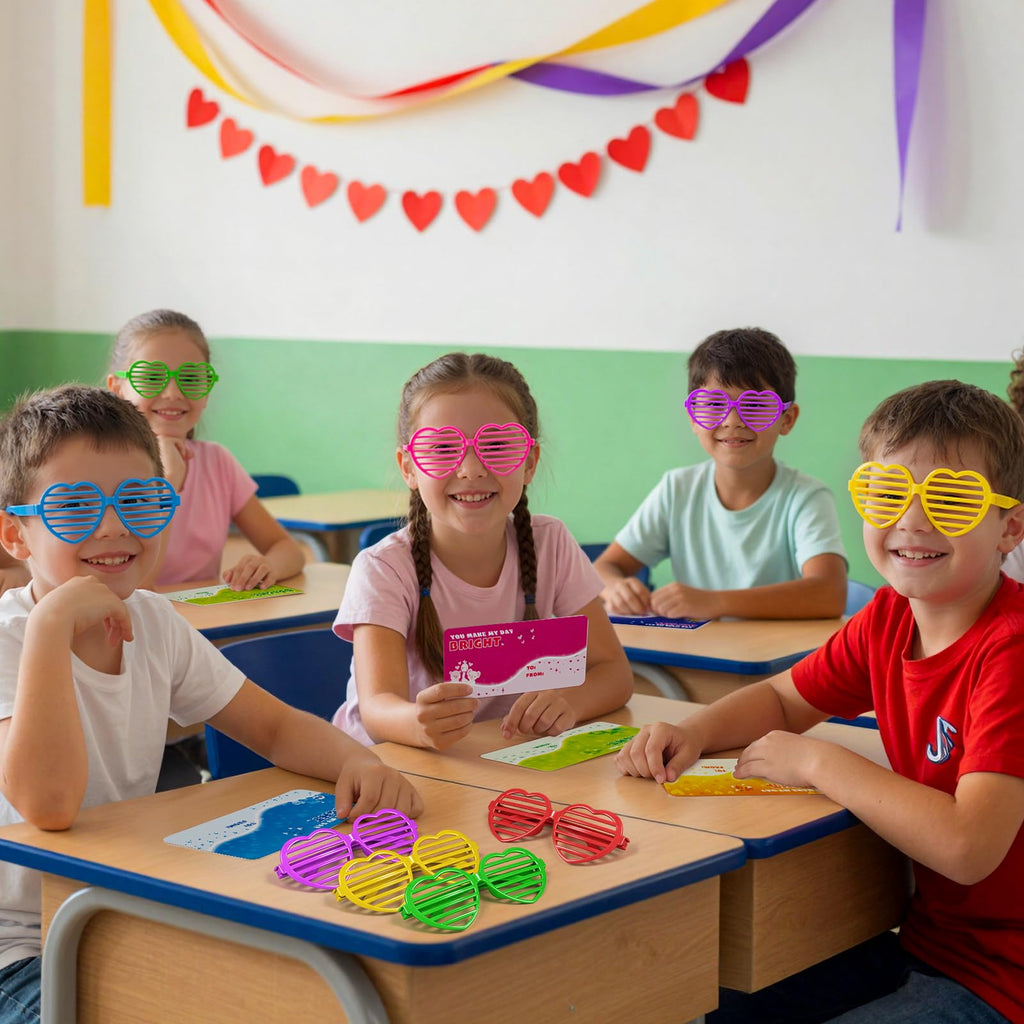 Amy & Benton 28-Piece Valentines Day Heart Shutter Glasses with Gift Cards – Classroom Gifts & Bulk Party Prizes