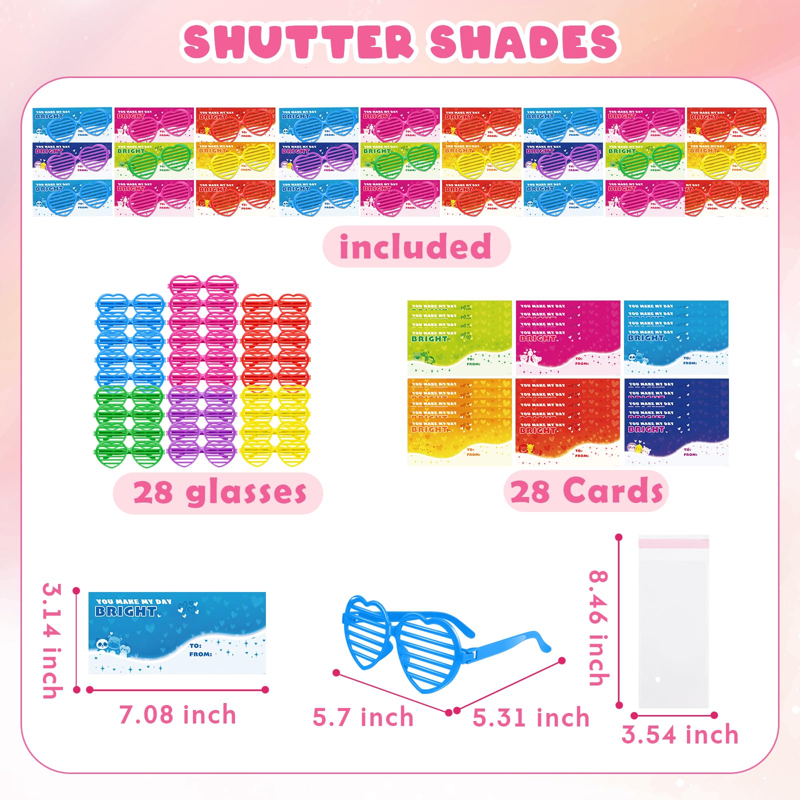 Amy & Benton 28-Piece Valentines Day Heart Shutter Glasses with Gift Cards – Classroom Gifts & Bulk Party Prizes
