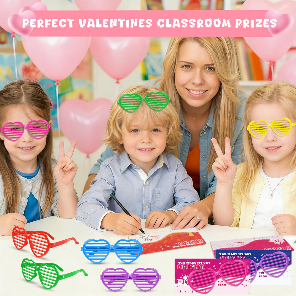 Amy & Benton 28-Piece Valentines Day Heart Shutter Glasses with Gift Cards – Classroom Gifts & Bulk Party Prizes