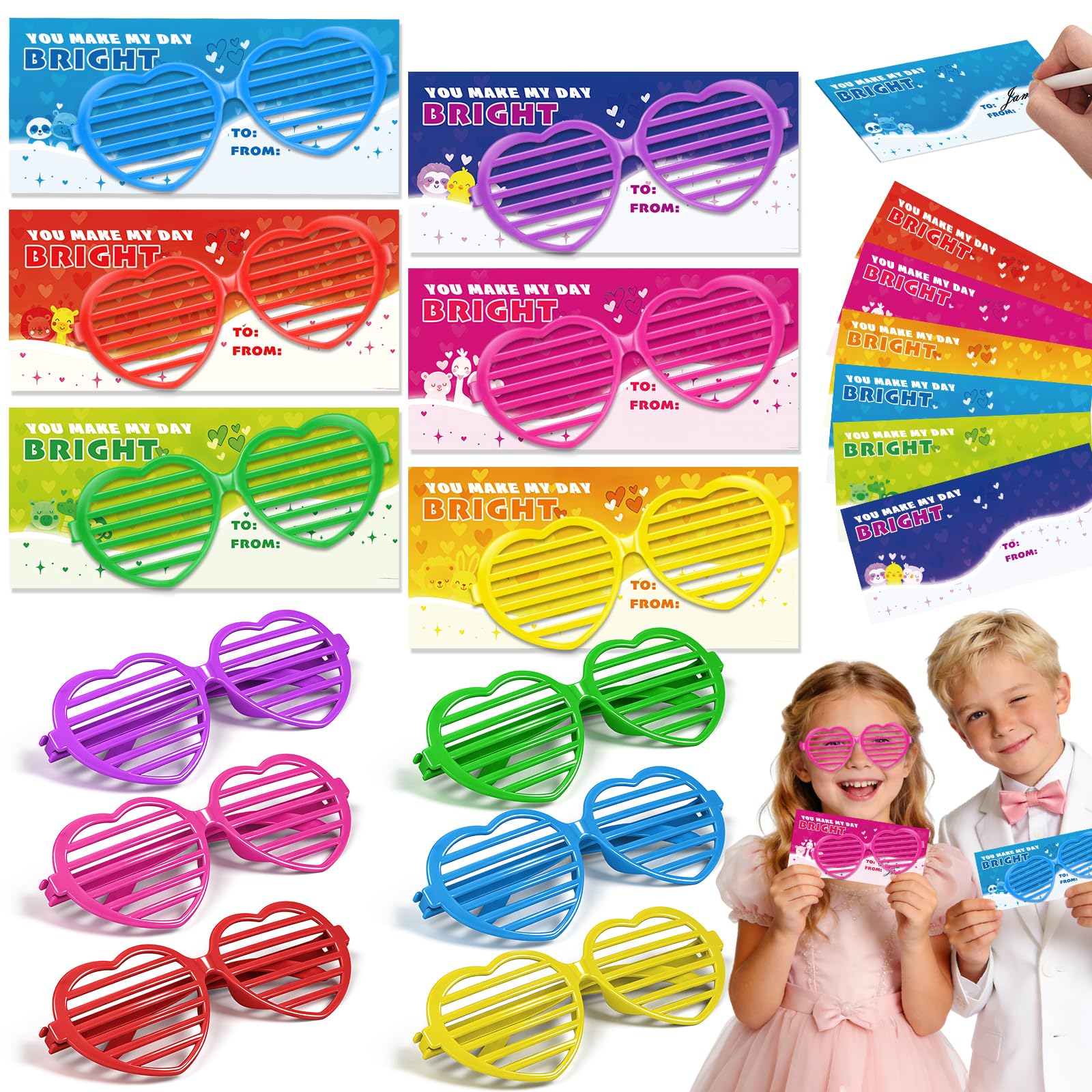 Amy & Benton 28-Piece Valentines Day Heart Shutter Glasses with Gift Cards – Classroom Gifts & Bulk Party Prizes