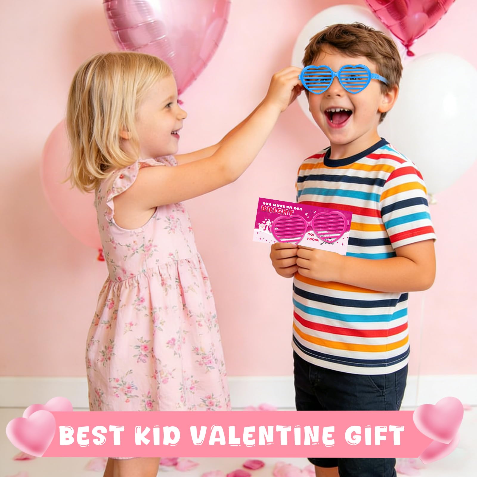 Amy & Benton 28-Piece Valentines Day Heart Shutter Glasses with Gift Cards – Classroom Gifts & Bulk Party Prizes