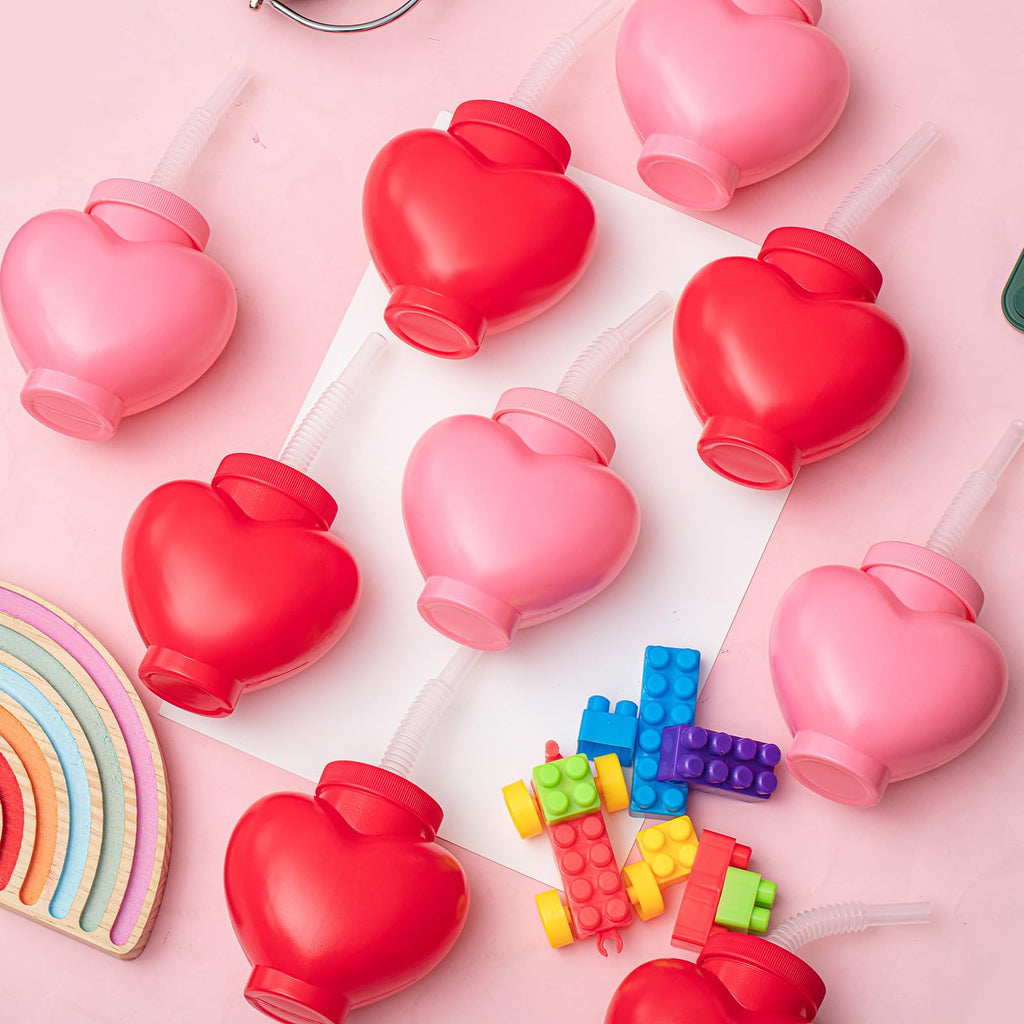 Amyhill 24 Pcs Heart Shaped Cups with Lids & Straws - 12oz Valentine's Party Favors