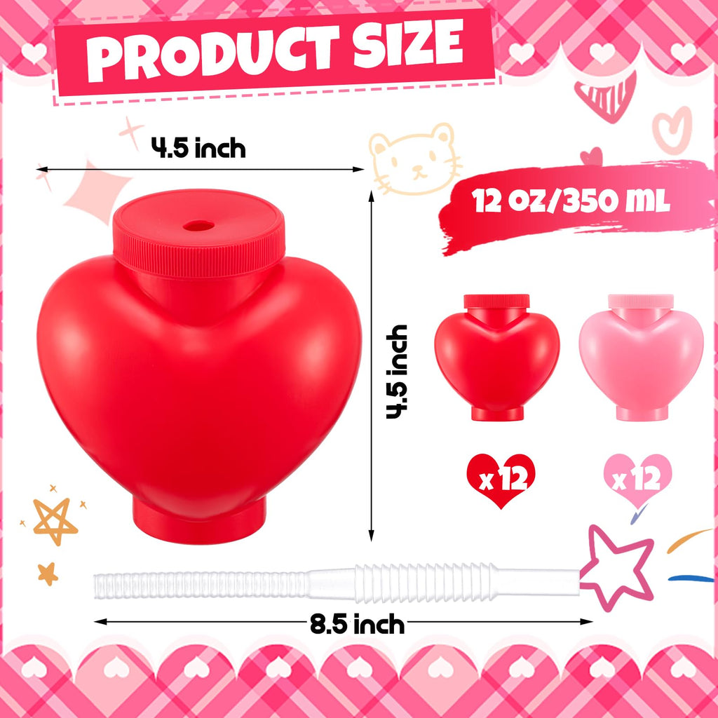 Amyhill 24 Pcs Heart Shaped Cups with Lids & Straws - 12oz Valentine's Party Favors
