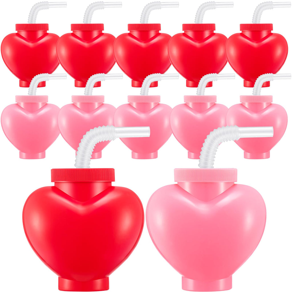 Amyhill 24 Pcs Heart Shaped Cups with Lids & Straws - 12oz Valentine's Party Favors
