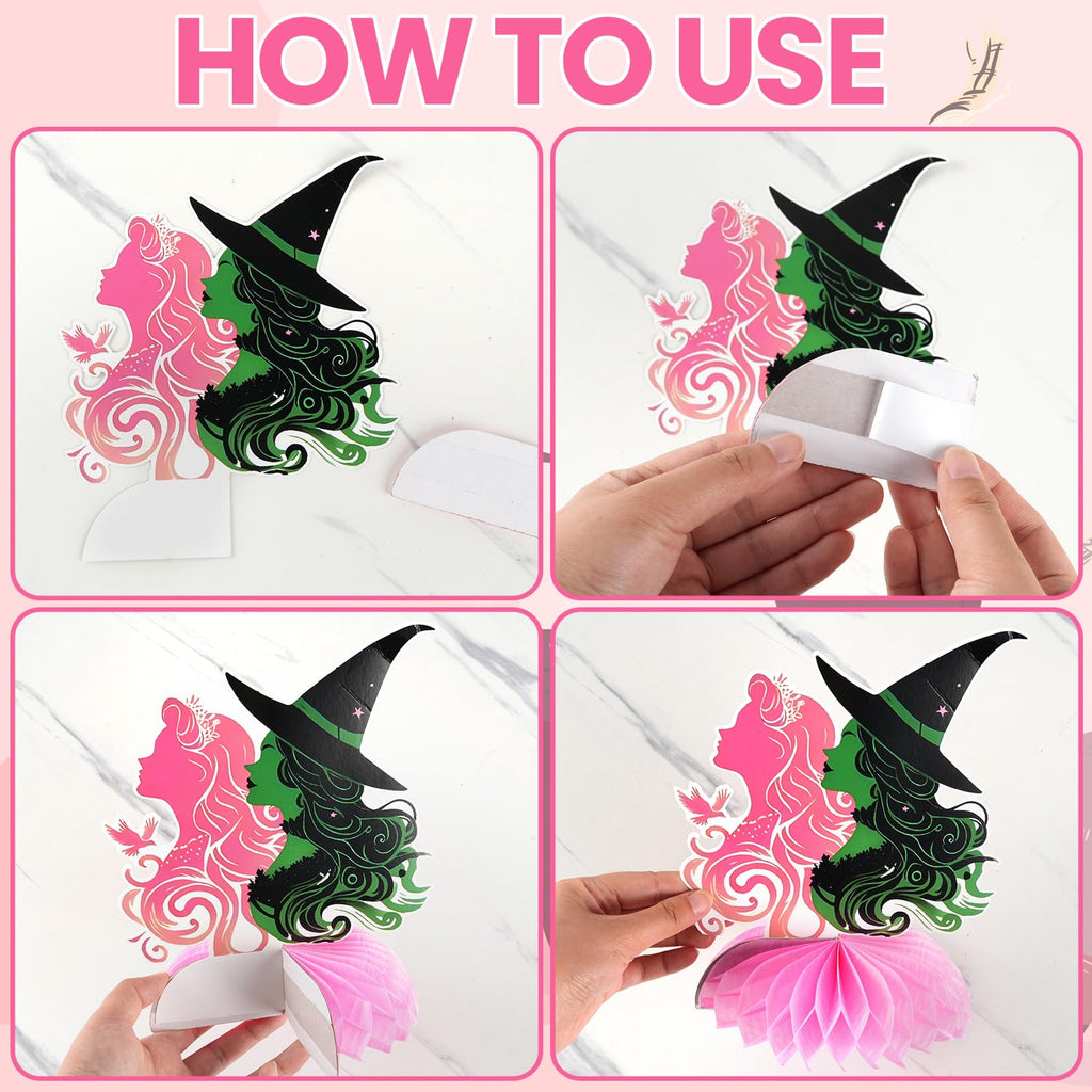 AMZFAVOR Witch Theme Party Decorations — 10 Pink & Green Honeycomb Centerpieces