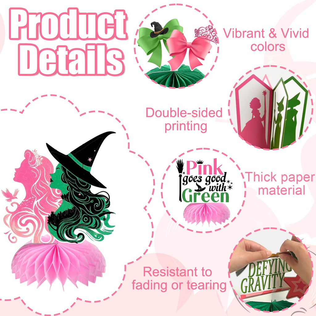 AMZFAVOR Witch Theme Party Decorations — 10 Pink & Green Honeycomb Centerpieces