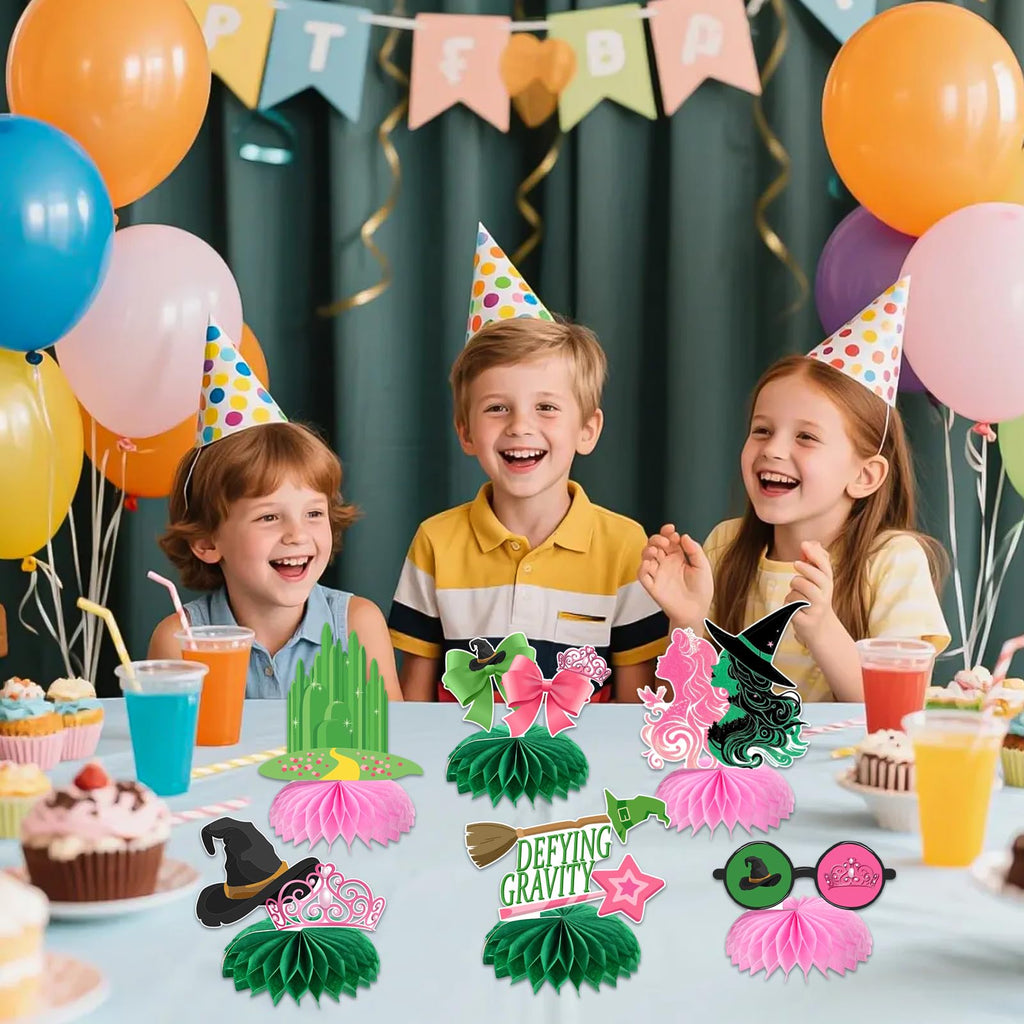 AMZFAVOR Witch Theme Party Decorations — 10 Pink & Green Honeycomb Centerpieces