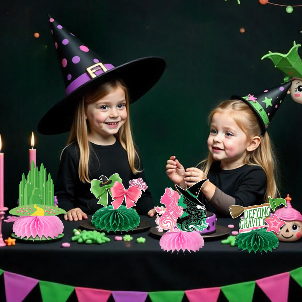 AMZFAVOR Witch Theme Party Decorations — 10 Pink & Green Honeycomb Centerpieces