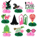 AMZFAVOR Witch Theme Party Decorations — 10 Pink & Green Honeycomb Centerpieces