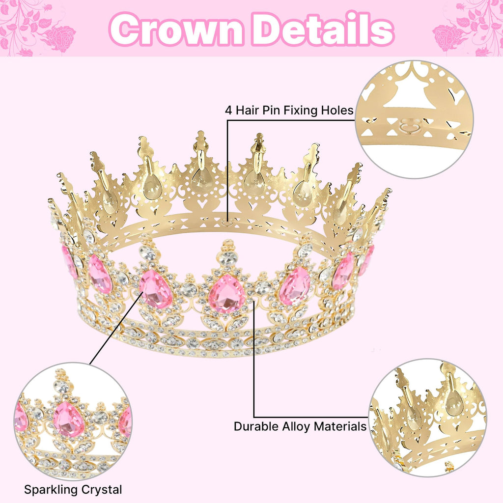 AMZVALU Crown Cake Topper Set – Pink & Gold Crown, Balls, Butterflies, Candles for Birthday Cakes