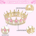 AMZVALU Crown Cake Topper Set – Pink & Gold Crown, Balls, Butterflies, Candles for Birthday Cakes