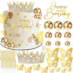 AMZVALU Crown Cake Topper Set — Gold Crown, Balls, Butterflies & Candles