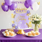AMZVALU Crown Cake Topper Set – Purple Crown, Gold Butterflies & Ball Toppers for Birthdays & Weddings