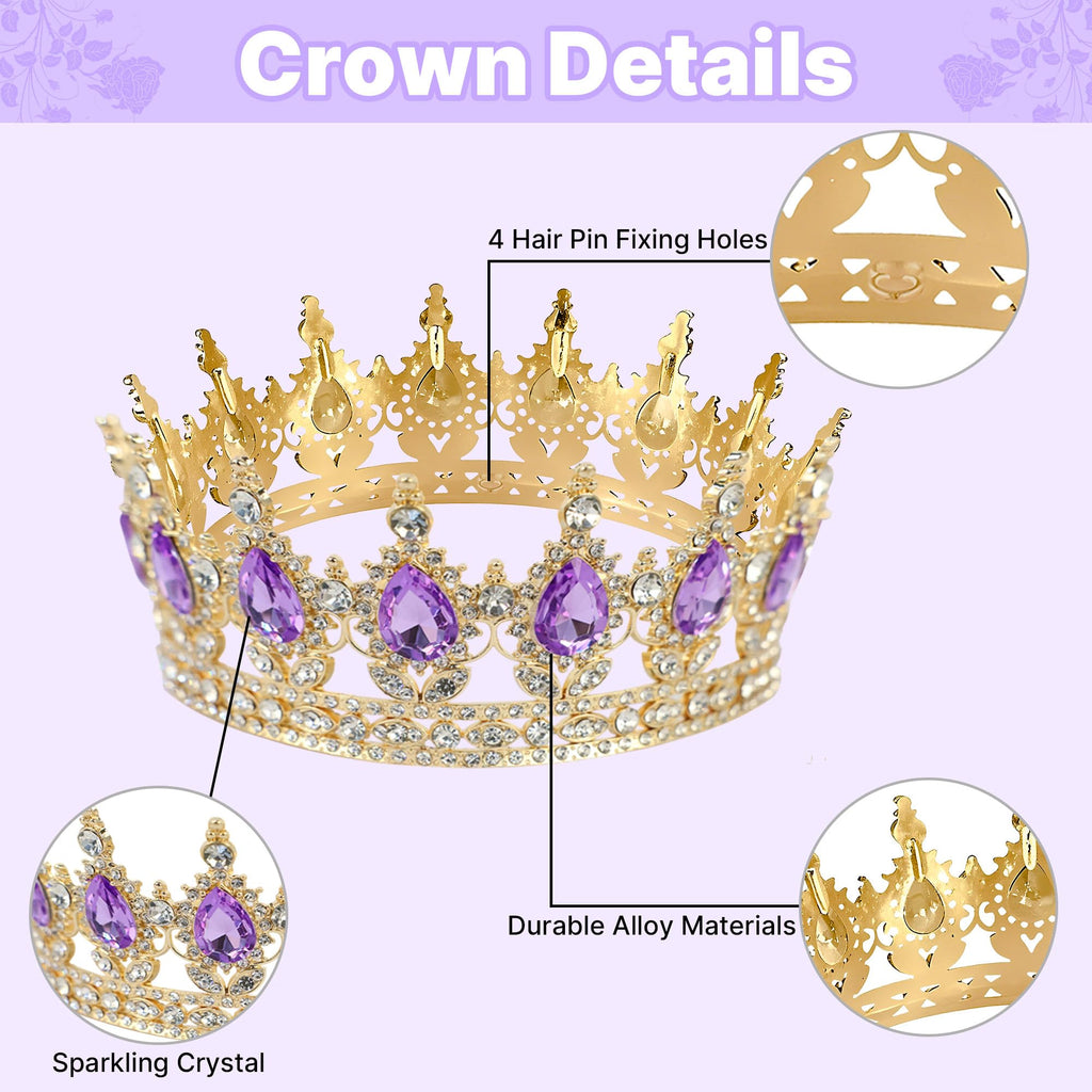 AMZVALU Crown Cake Topper Set – Purple Crown, Gold Butterflies & Ball Toppers for Birthdays & Weddings
