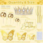 AMZVALU Crown Cake Topper Set — Gold Crown, Balls, Butterflies & Candles