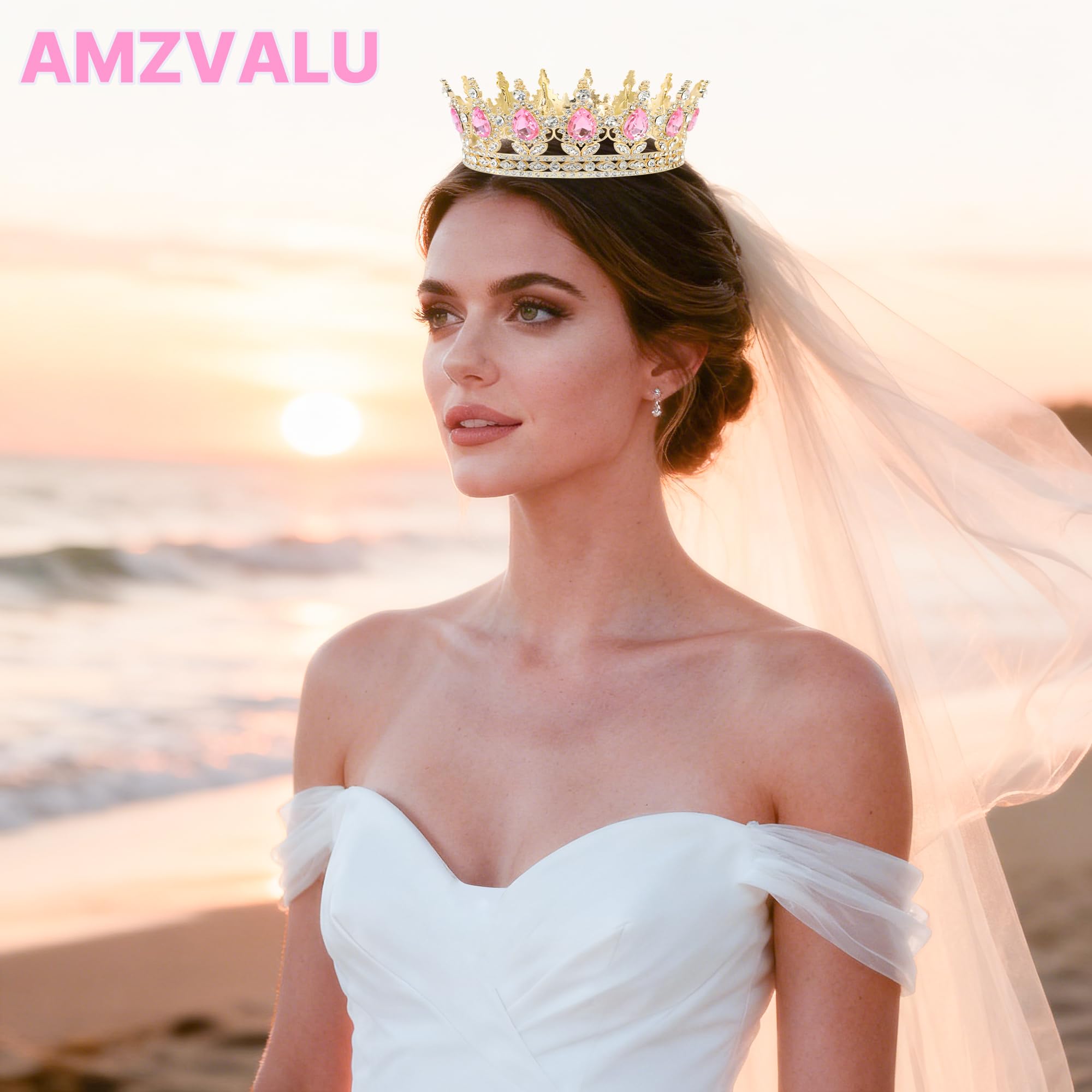 AMZVALU Crown Cake Topper Set – Pink & Gold Crown, Balls, Butterflies, Candles for Birthday Cakes