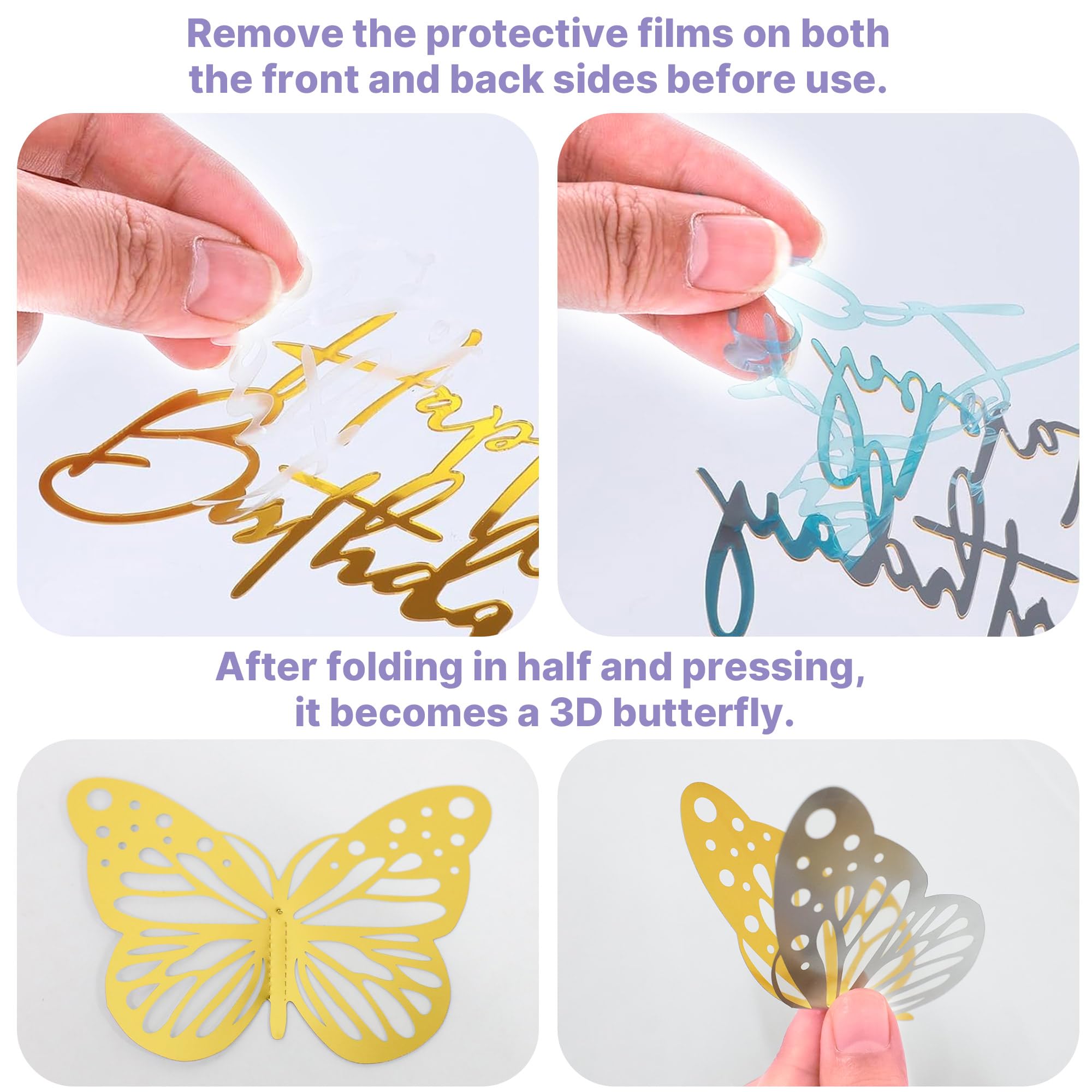 AMZVALU Crown Cake Topper Set – Purple Crown, Gold Butterflies & Ball Toppers for Birthdays & Weddings