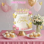 AMZVALU Crown Cake Topper Set – Pink & Gold Crown, Balls, Butterflies, Candles for Birthday Cakes