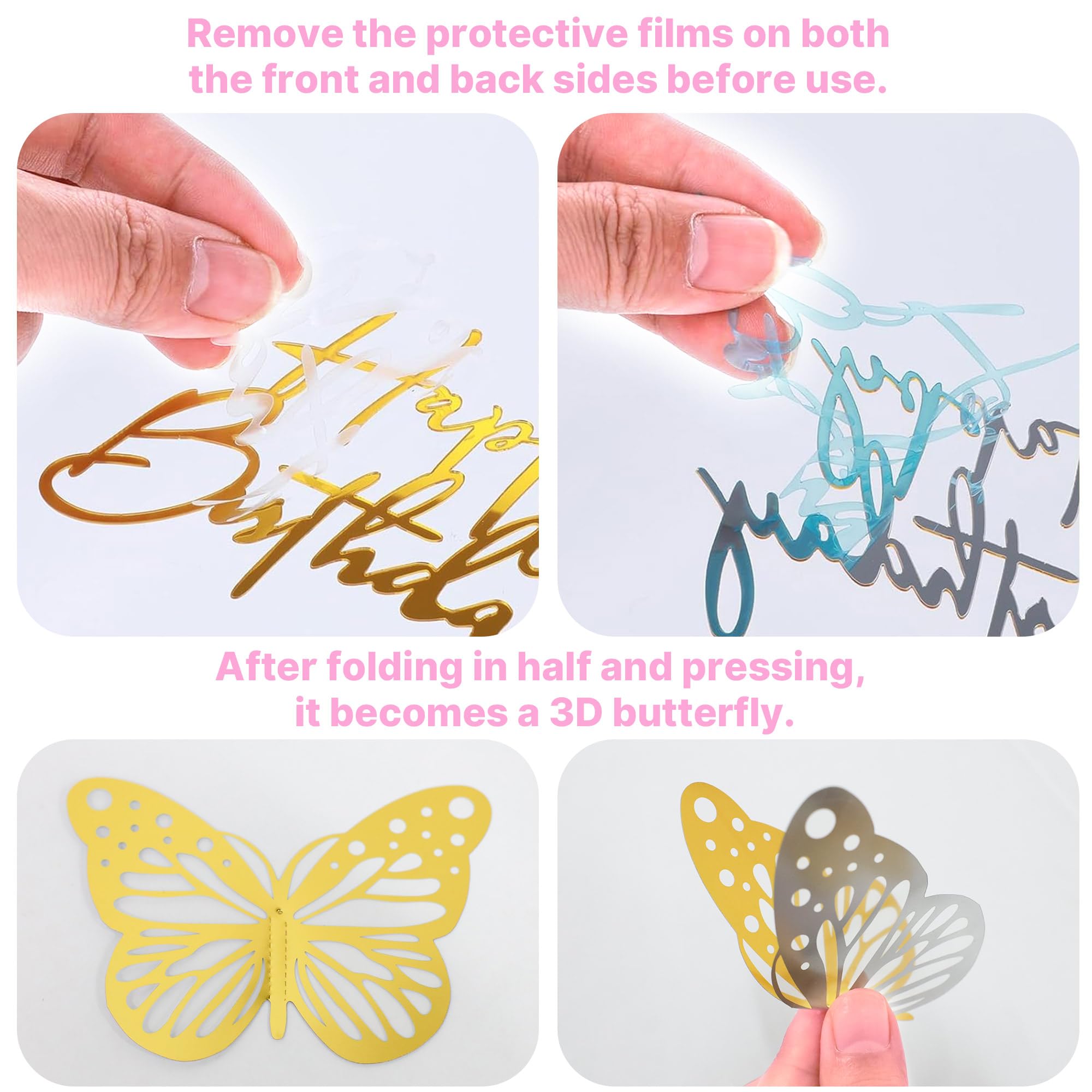 AMZVALU Crown Cake Topper Set – Pink & Gold Crown, Balls, Butterflies, Candles for Birthday Cakes