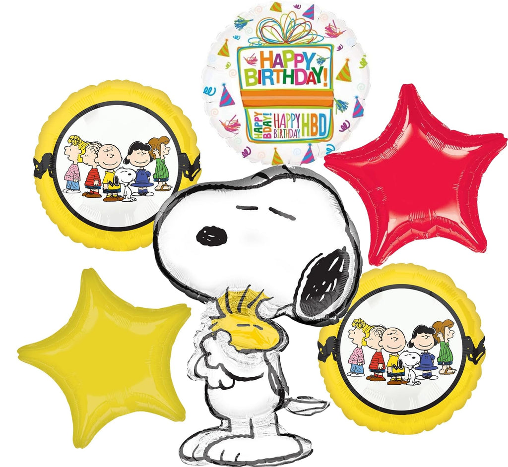 Anagram Snoopy Birthday Party Balloon Bouquet – 6pc Peanuts Decorations