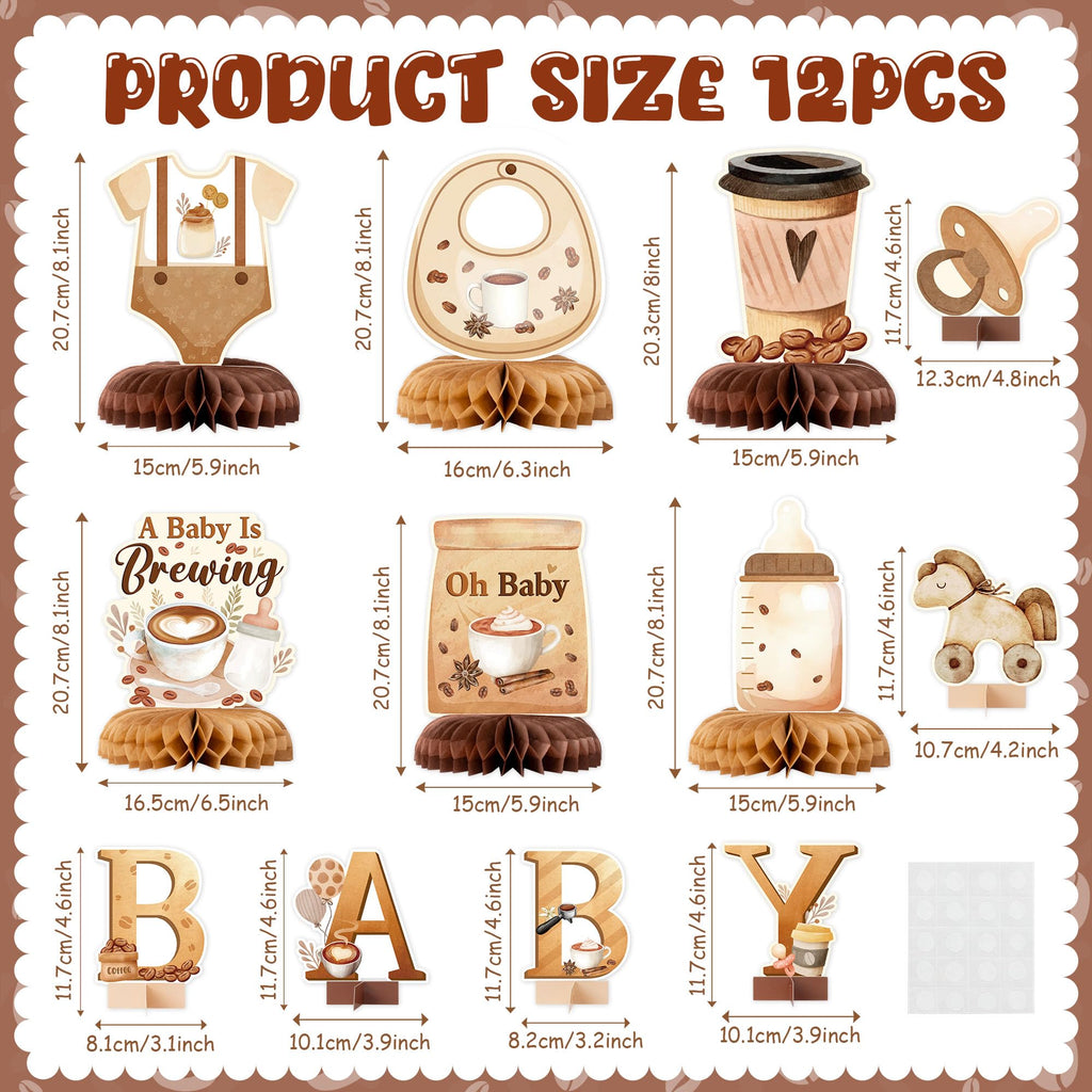 ANGOLIO 12 Pieces Coffee Baby Shower Honeycomb Centerpieces – Coffee Theme Party Decor & Photo Props
