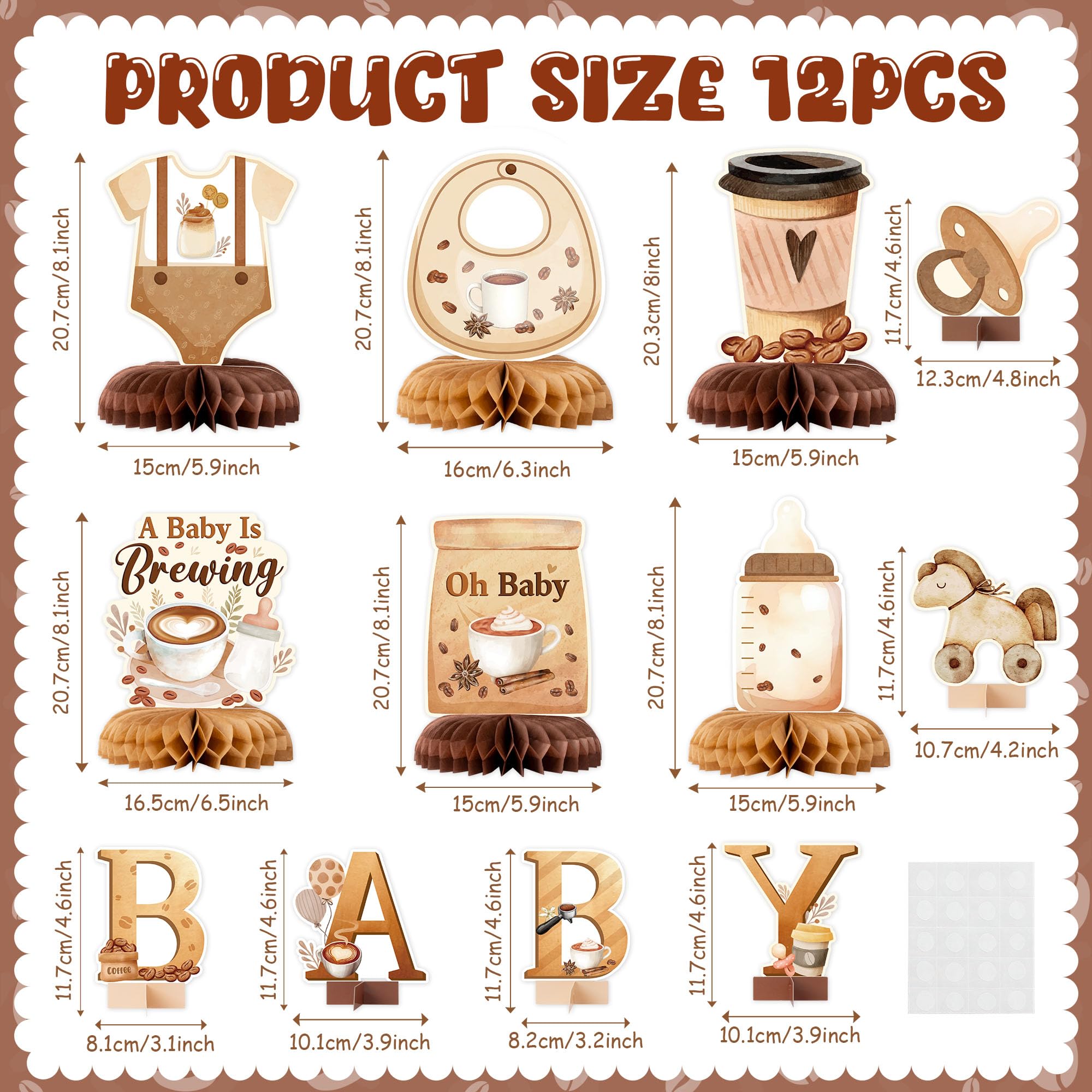ANGOLIO 12 Pieces Coffee Baby Shower Honeycomb Centerpieces – Coffee Theme Party Decor & Photo Props