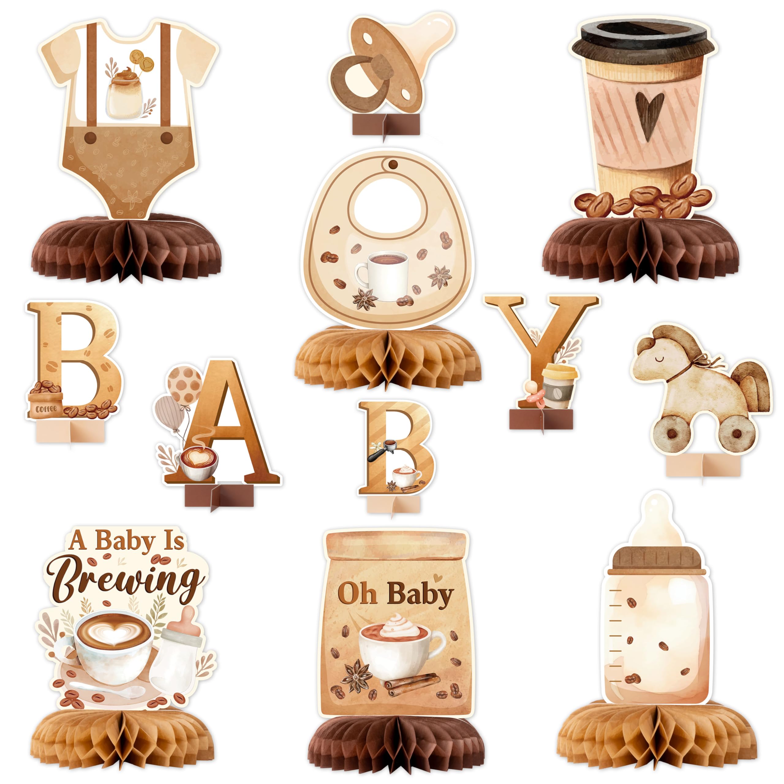 ANGOLIO 12 Pieces Coffee Baby Shower Honeycomb Centerpieces – Coffee Theme Party Decor & Photo Props