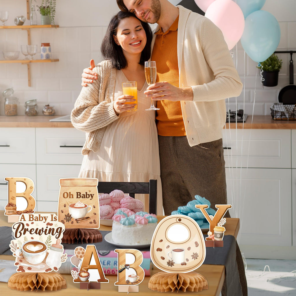 ANGOLIO 12 Pieces Coffee Baby Shower Honeycomb Centerpieces – Coffee Theme Party Decor & Photo Props