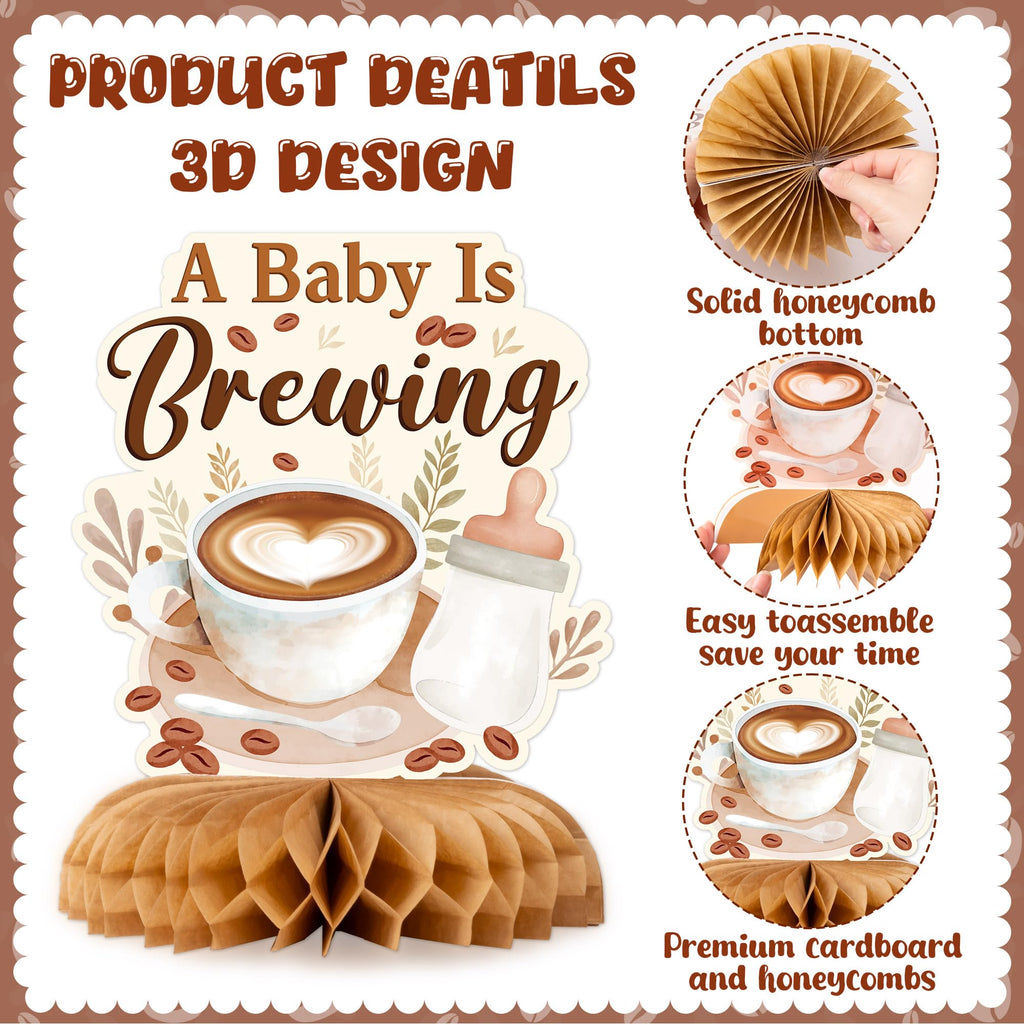 ANGOLIO 12 Pieces Coffee Baby Shower Honeycomb Centerpieces – Coffee Theme Party Decor & Photo Props
