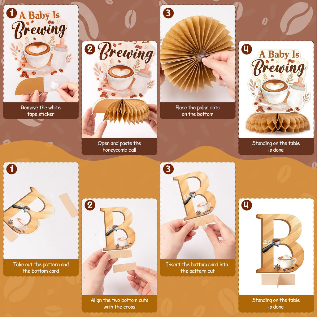 ANGOLIO 12 Pieces Coffee Baby Shower Honeycomb Centerpieces – Coffee Theme Party Decor & Photo Props