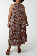 Curve Animal Halter Neck Maxi Dress