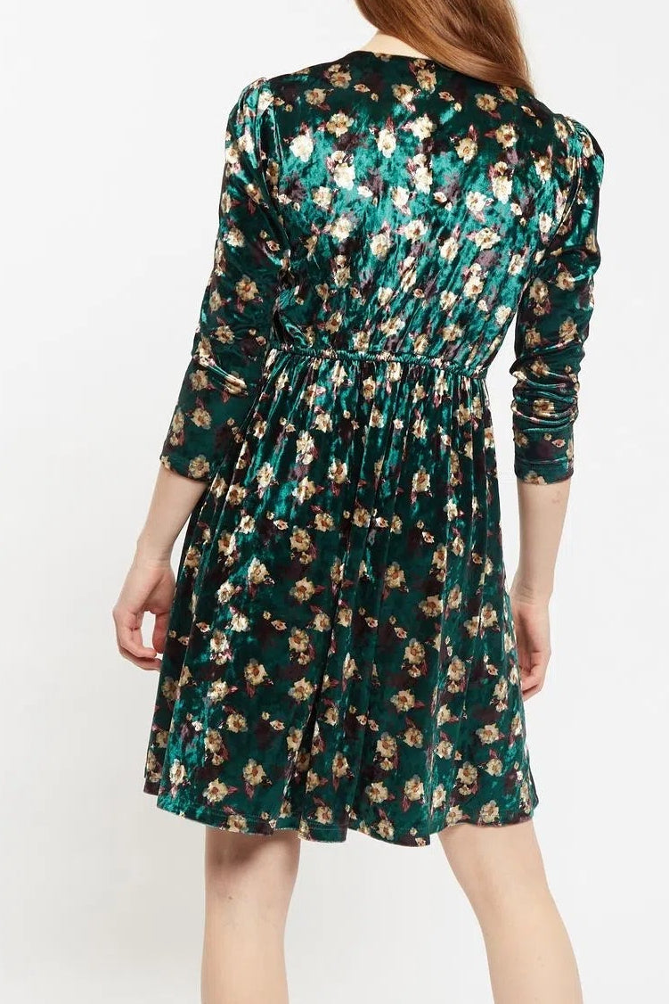 Louche Annalise Paintbrush Print Velvet V Neck Mini Dress