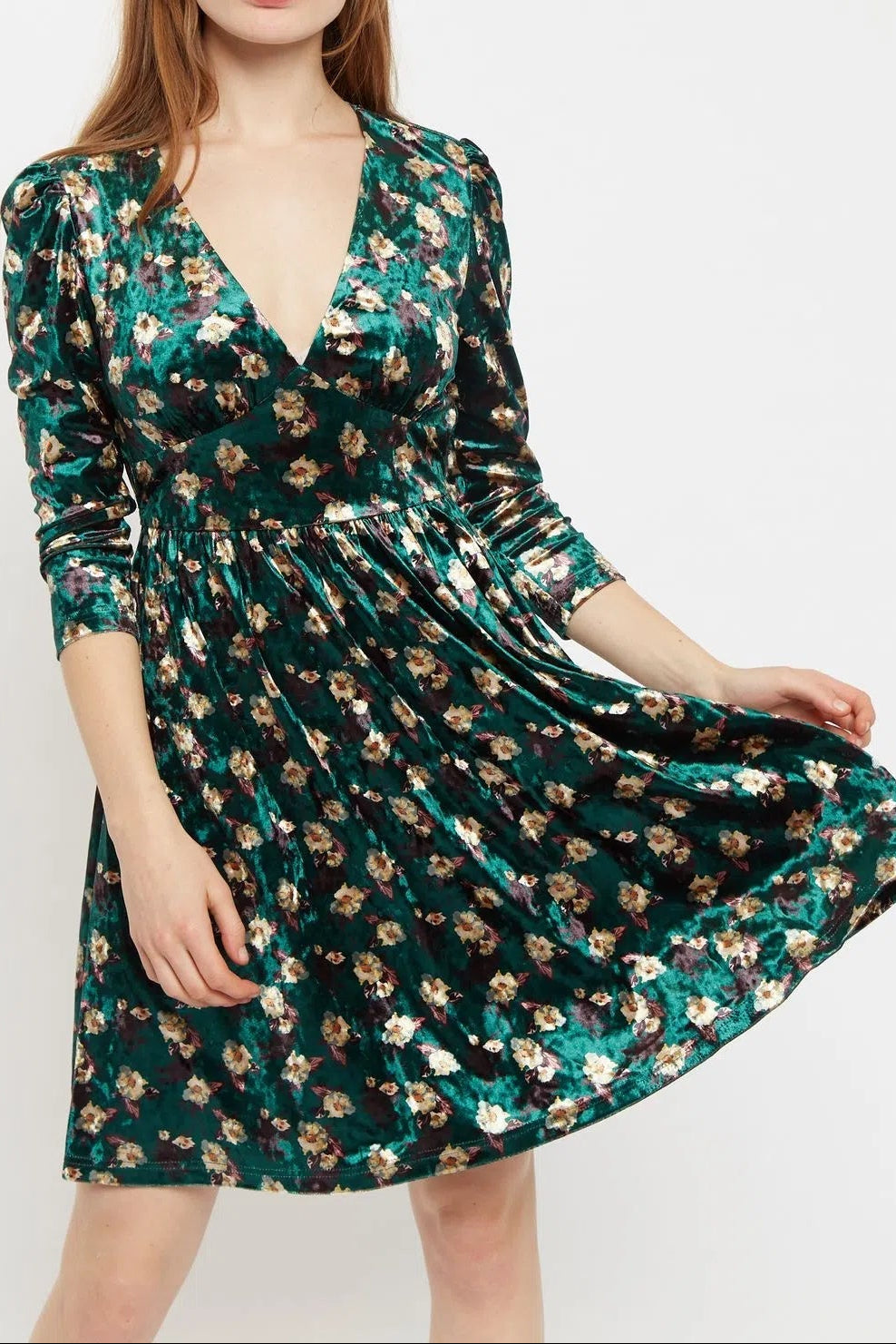 Louche Annalise Paintbrush Print Velvet V Neck Mini Dress