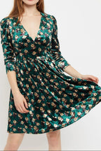 Louche Annalise Paintbrush Print Velvet V Neck Mini Dress