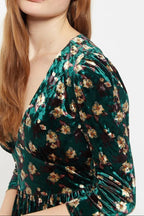 Louche Annalise Paintbrush Print Velvet V Neck Mini Dress