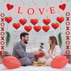 Ansoufien Valentine’s Day Decorations Set – LOVE Banner, XO & Heart Garlands, Paper Fans