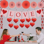 Ansoufien Valentine’s Day Decorations Set – LOVE Banner, XO & Heart Garlands, Paper Fans