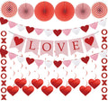 Ansoufien Valentine’s Day Decorations Set – LOVE Banner, XO & Heart Garlands, Paper Fans