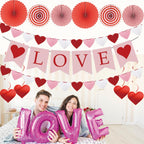 Ansoufien Valentine’s Day Decorations Set – LOVE Banner, XO & Heart Garlands, Paper Fans