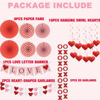 Ansoufien Valentine’s Day Decorations Set – LOVE Banner, XO & Heart Garlands, Paper Fans