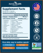 Anven Health 100 Billion Probiotics for Gut, Digestive & Immune Health – 27 Strains + 5 Organic Prebiotics | Made in USA | 180 Caps