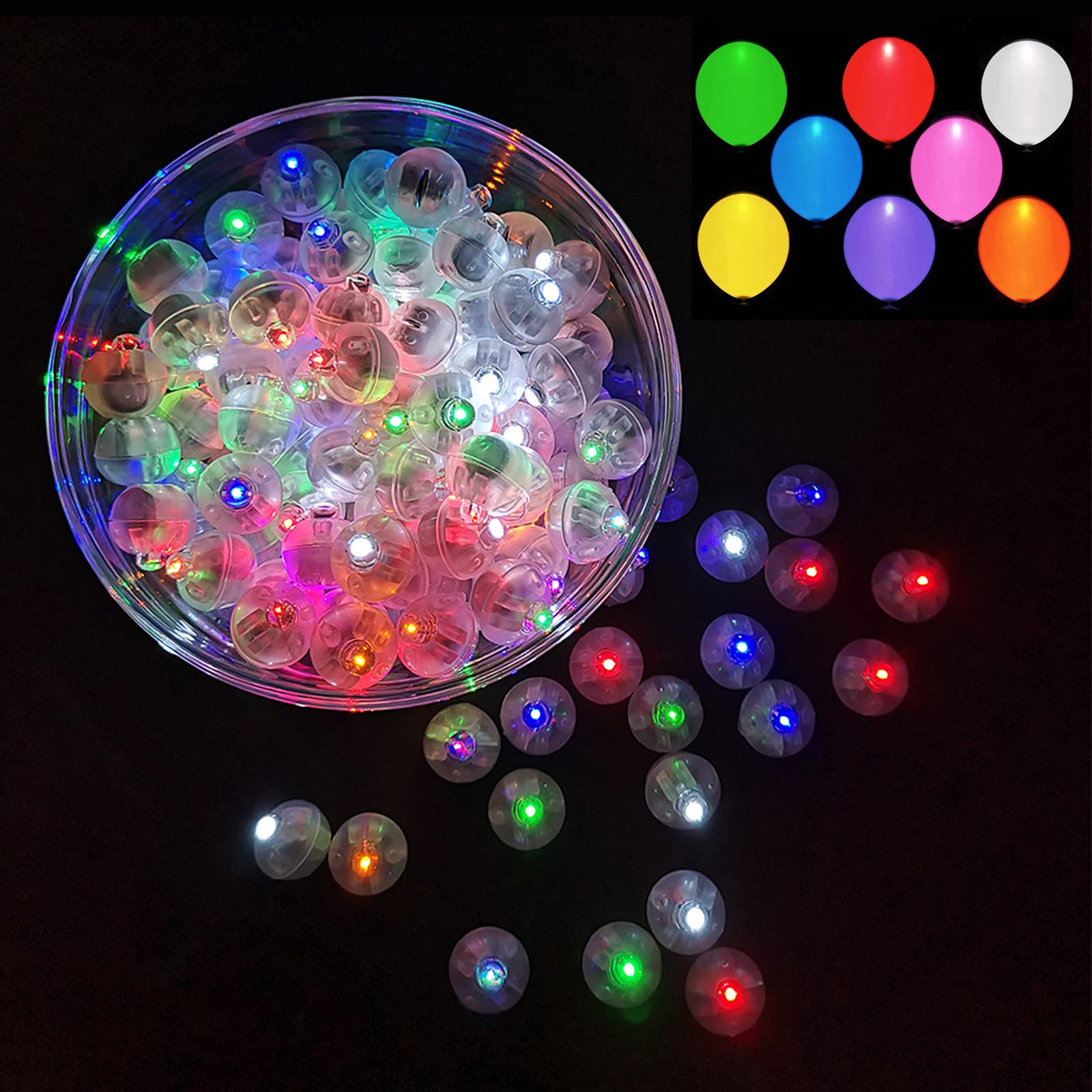 Aogist 100pcs Multicolor LED Balloon Lights – Rainbow Mini Ball Lights for Balloons, Lanterns, Indoor & Outdoor Party Decor