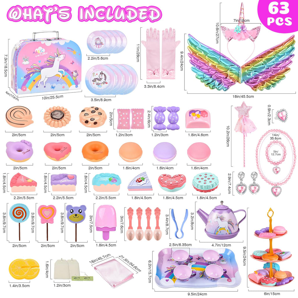 Aojieni Tea Party Set for Little Girls – 63-Piece Unicorn Dress-Up Tea Time